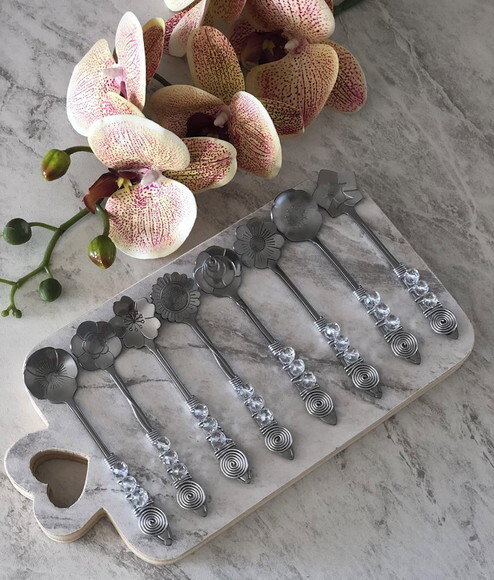 Colher Chá Bordada Flores Cristal - Talheres Bordados 8 Pçs
