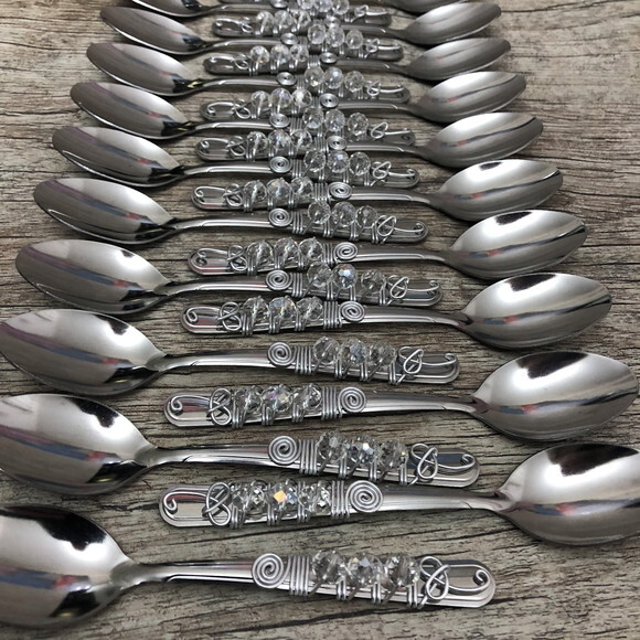Colher Sobremesa Bordada Cristal - Talheres Bordados - 6 Pçs