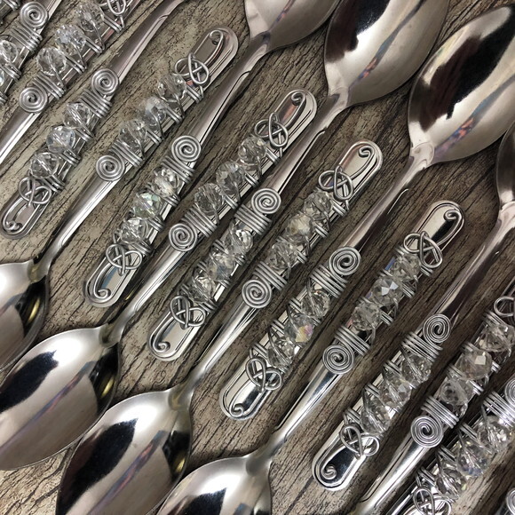 Colher Sobremesa Bordada Cristal - Talheres Bordados - 6 Pçs