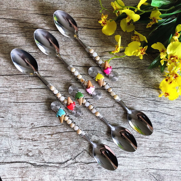 Colher Sobremesa Sorvete Bordada Talheres Bordados - 6 Pçs