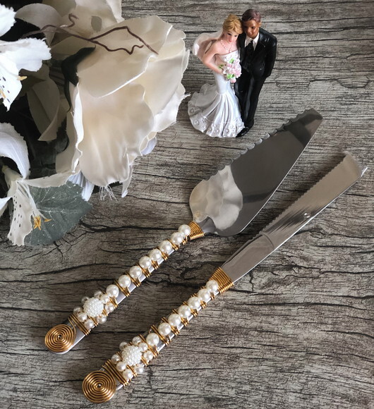 Espátula Bordada com Pérolas - Pá de Bolo da Noiva