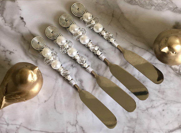 Espátula Bordada Cristal - Patê, Manteiga e Geléia - 4 Pçs