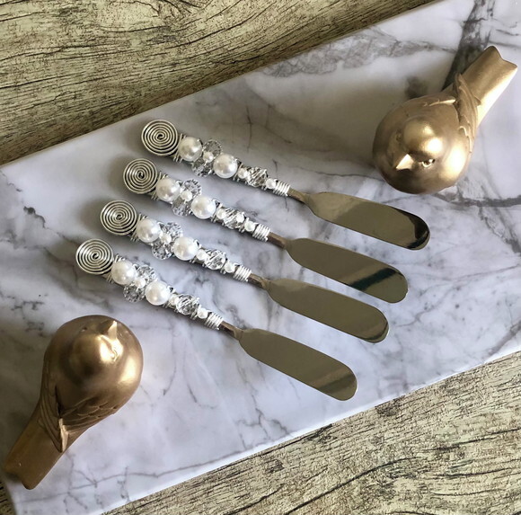Espátula Bordada Cristal - Patê, Manteiga e Geléia - 4 Pçs