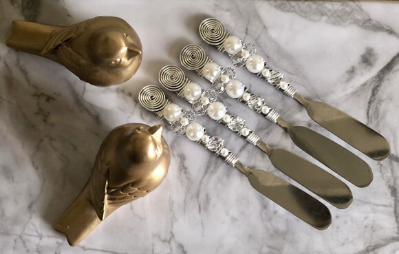 Espátula Bordada Cristal - Patê, Manteiga e Geléia - 4 Pçs