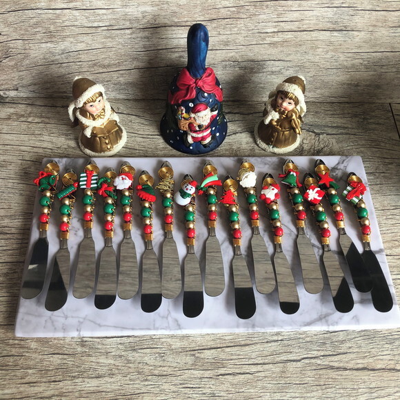Espátula para Patê ou Manteiga Bordada Natal - 4 Pçs