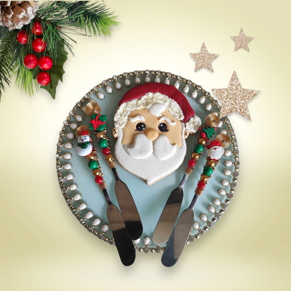Espátula para Patê ou Manteiga Bordada Natal - 4 Pçs
