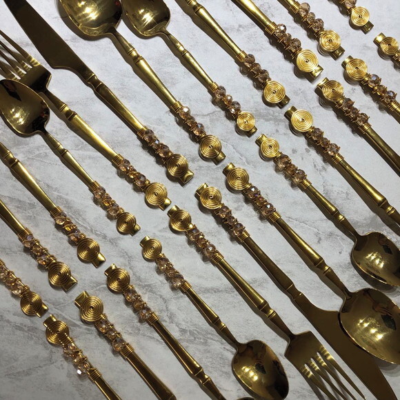 Faqueiro Dourado Luxor Talheres Mesa Bordados - 24 Peças