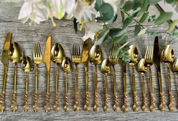 Faqueiro Dourado Luxor Talheres Mesa Bordados - 24 Peças