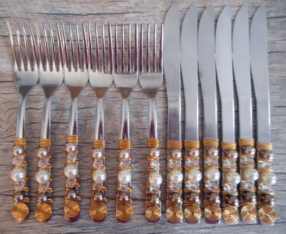 Faqueiro Talheres Mesa Bordado Pérola Degradê - 24 Pçs