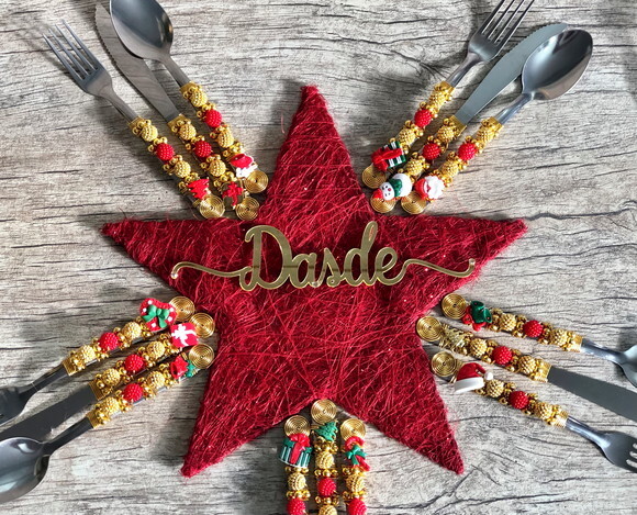Faqueiro Talheres Mesa Bordado Tema Natal 24 Pçs - Mod.1