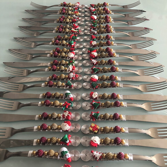 Faqueiro Talheres Mesa Bordado Tema Natal 24 Pçs - Mod.4