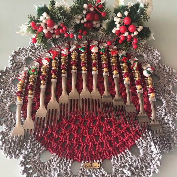 Faqueiro Talheres Mesa Bordado Tema Natal 24 Pçs - Mod.4