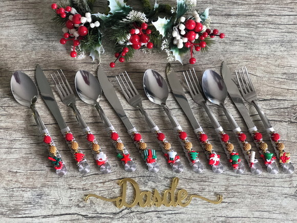 Faqueiro Talheres Mesa Bordado Tema Natal 24 Pçs - Mod.4