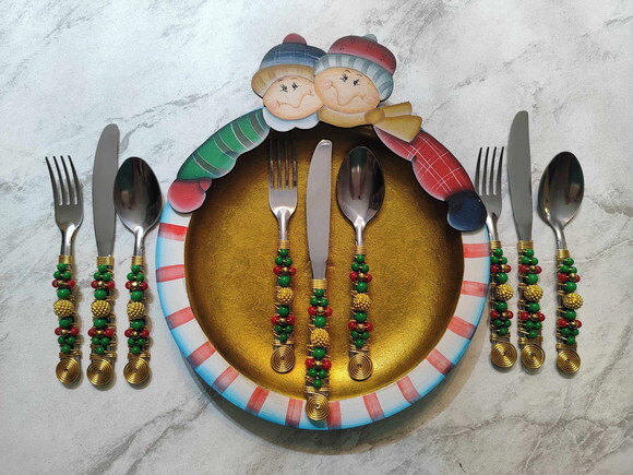 Faqueiro Talheres Mesa Bordado Tema Natal 24 Pçs - Mod.5
