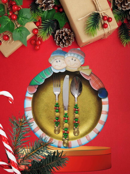Faqueiro Talheres Mesa Bordado Tema Natal 24 Pçs - Mod.5