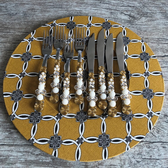 Faqueiro Talheres Mesa Bordados Pérolas - 24 Pçs