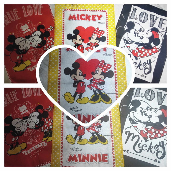 Pano Copa Prato Felpudo Mickey Minnie c Croche - Kit 3 Unid.