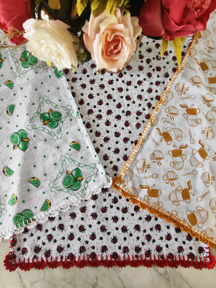 Pano de Prato Algodão Estampado - Kit 3 Unidades