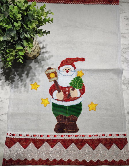 Pano de Prato Papai Noel em Patch Aplique