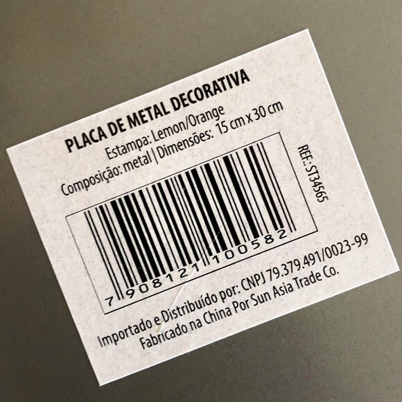 Placa Decorativa Metal Alto Relevo Limão Siciliano