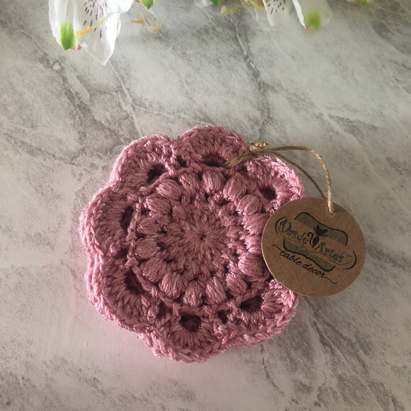 Porta Copo - Coaster Crohê Rosa Antigo