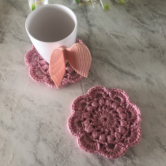 Porta Copo - Coaster Crohê Rosa Antigo