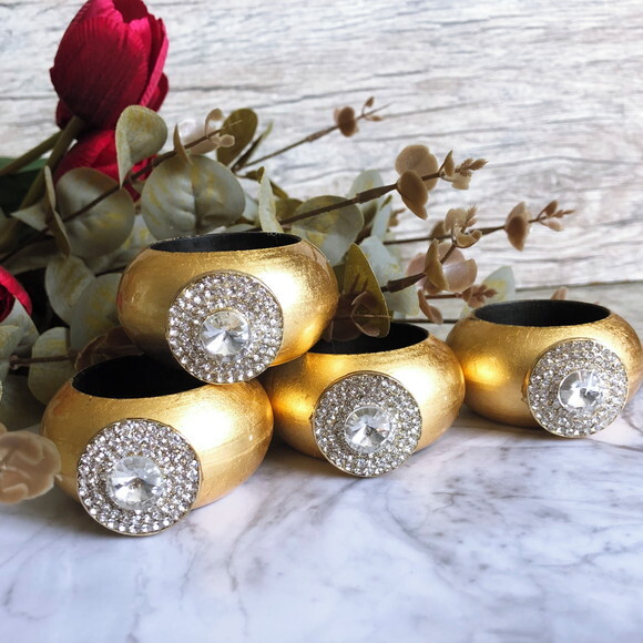 Porta Guardanapo Glamour Dourado com Strass - 4 Unid.