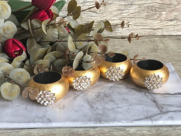 Porta Guardanapo Glamour Dourado com Strass - 4 Unid.