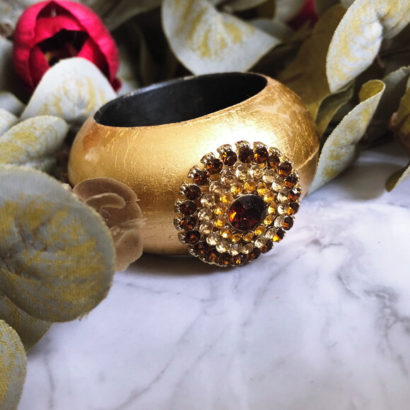 Porta Guardanapo Glamour Dourado com Strass - Par