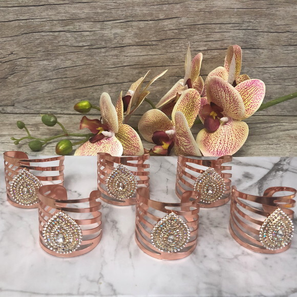 Porta Guardanapo Glamour Rose Gold Strass - 6 Unid.