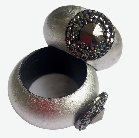 Porta Guardanapo Prata Glamour com Strass Preto - 4 Unid.