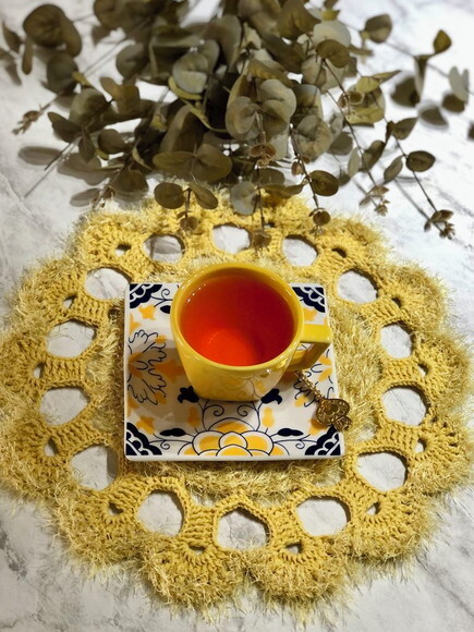 Sousplat Americano Croche Amarelo com Textura Fabuloso - Par