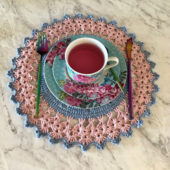 Sousplat Americano Croche Azul & Rosa - Par