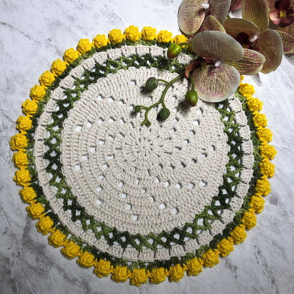 Sousplat Americano Croche Boho Barroco Tulipa Amarelo *par*