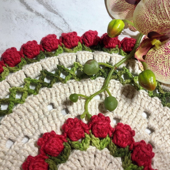 Sousplat Americano Croche Boho Barroco Tulipa Vermelha *par*