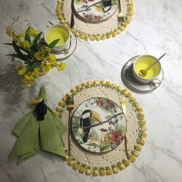 Sousplat Americano Croche Boho Tulipa Amarelo Mescla *par*