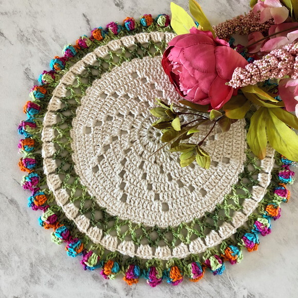 Sousplat Americano Croche Boho Tulipa Colorido *par*