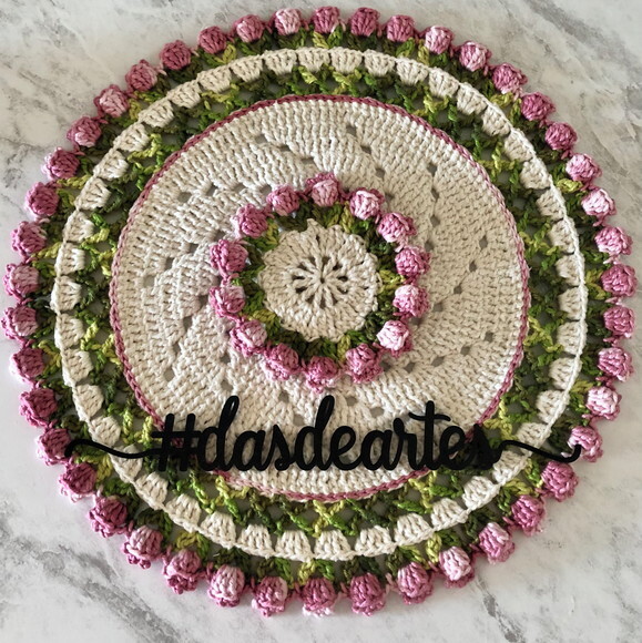 Sousplat Americano Croche Boho Tulipa Rosa Gloss *par*