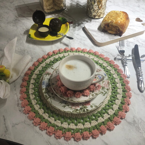 Sousplat Americano Croche Tulipa Coral