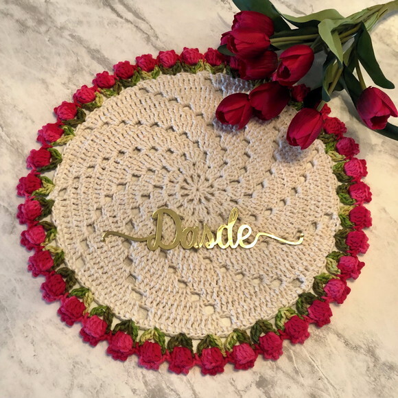 Sousplat Americano Croche Tulipa Vermelho Mescla