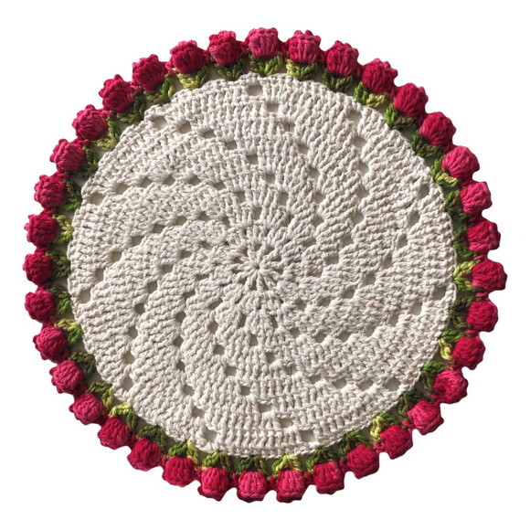 Sousplat Americano Croche Tulipa Vermelho Mescla