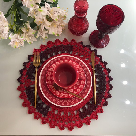 Sousplat Americano Croche Vermelho Degradê - Par