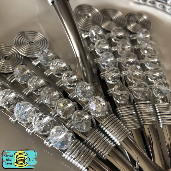 Talheres Bordado Cristal Sobremesa Cremosa - 7 Peças