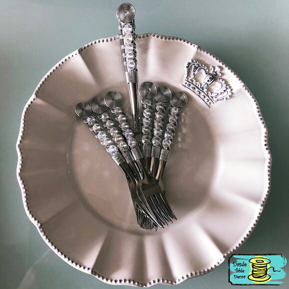 Talheres Bordado Garfinho & Espátula Torta - Bolo - 7 Peças