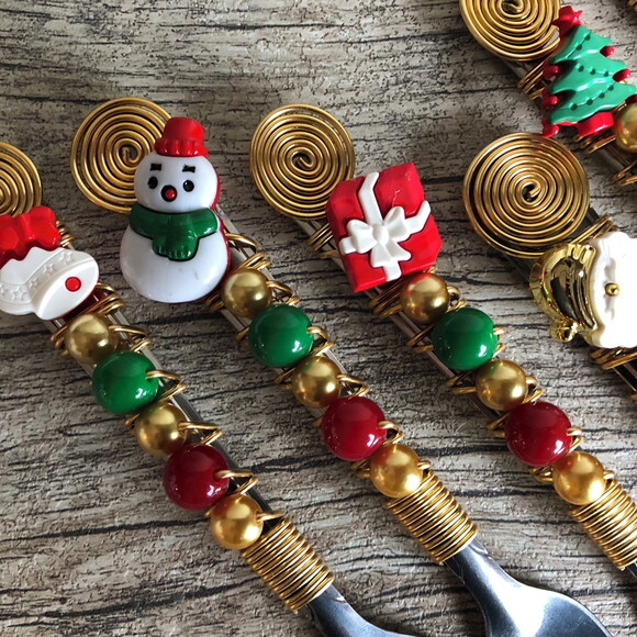 Talheres Bordado Torta Tema Natal - 7 Pcs