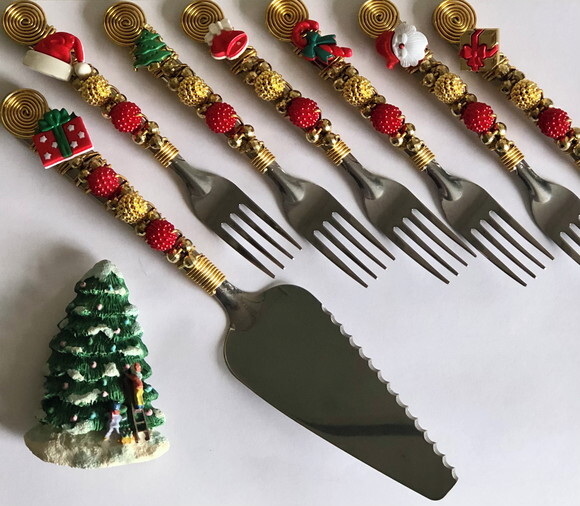 Talheres Bordado Torta Tema Natal - Mod.01 - 7 Pcs