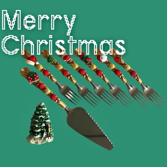 Talheres Bordado Torta Tema Natal - Mod.01 - 7 Pcs