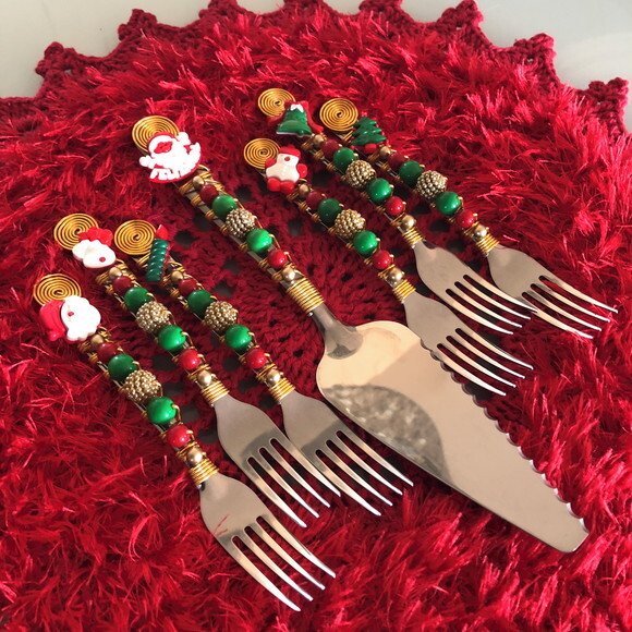 Talheres Bordado Torta Tema Natal - Mod.02 - 7 Pcs