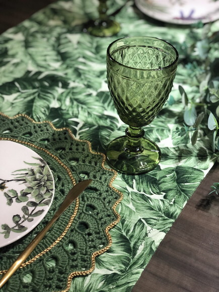 Trilho / Caminho Mesa Jacquard Folhas Verdes *valor do Par*