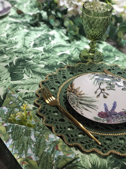Trilho / Caminho Mesa Jacquard Folhas Verdes *valor do Par*
